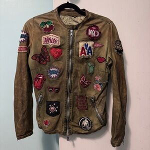 Giorgio Brato Tan Leather Bomber with Colorful Patches size 42 (XS/S)